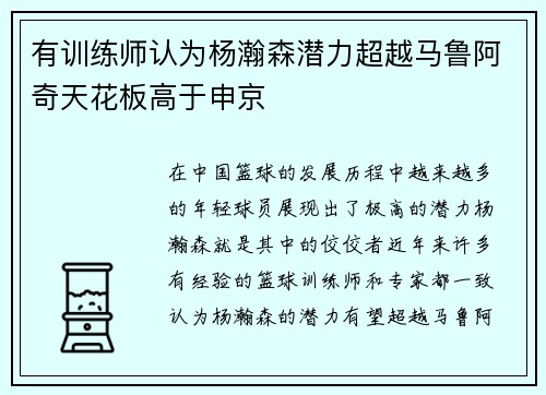 有训练师认为杨瀚森潜力超越马鲁阿奇天花板高于申京